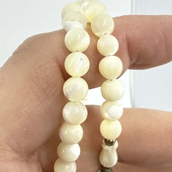 Vtg Rose Quartz & Frosted Glass Necklace Tulip Beads Marbled Barrel Clasp 30" - Picture 3 of 7